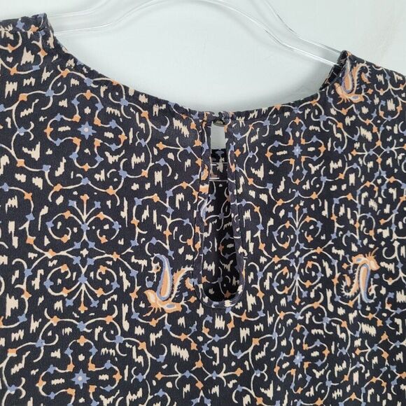 Madewell Silk Blouse 3/4 Bell Sleeve Peplum Patterned Black Multicolor Size L - Picture 8 of 11